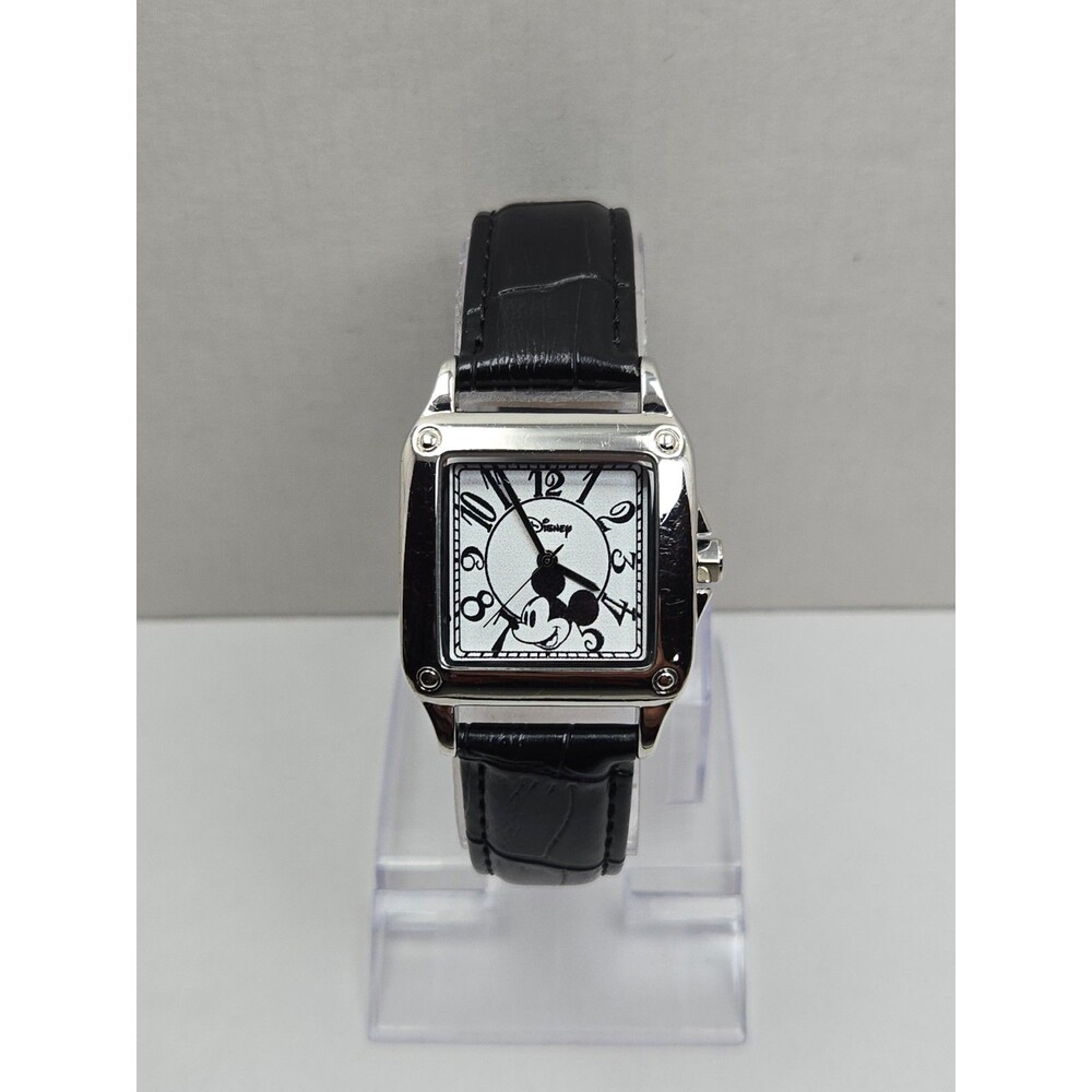 Disney Mickey Mouse Square Watch Black Croc Embossed Strap Quartz New Battery